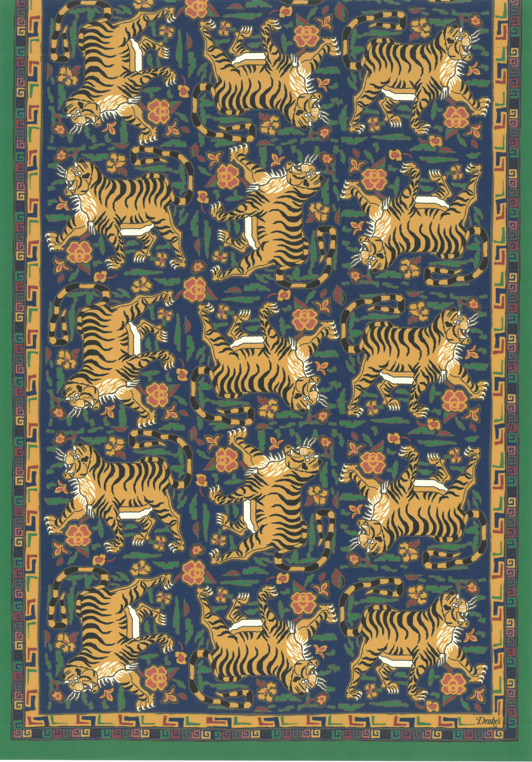 Drake's Wool & Silk Tiger Print Scarf / Blue