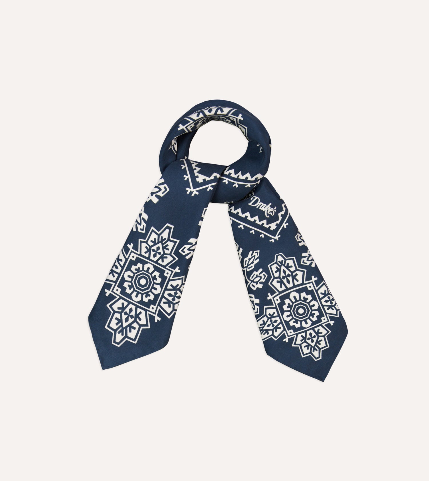 Drake's Trad Silk Bandana / Navy & Ecru
