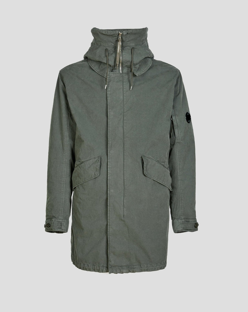 Art. 13CMOW274A 005966G Col. 669 / Thyme Green Water Resistant Adjustable Hood Detachable Lining Lens Detail Sleeve Pocket Two Front Flap Pockets C.P. Company 50 Fili Rubber Parka / Thyme Green