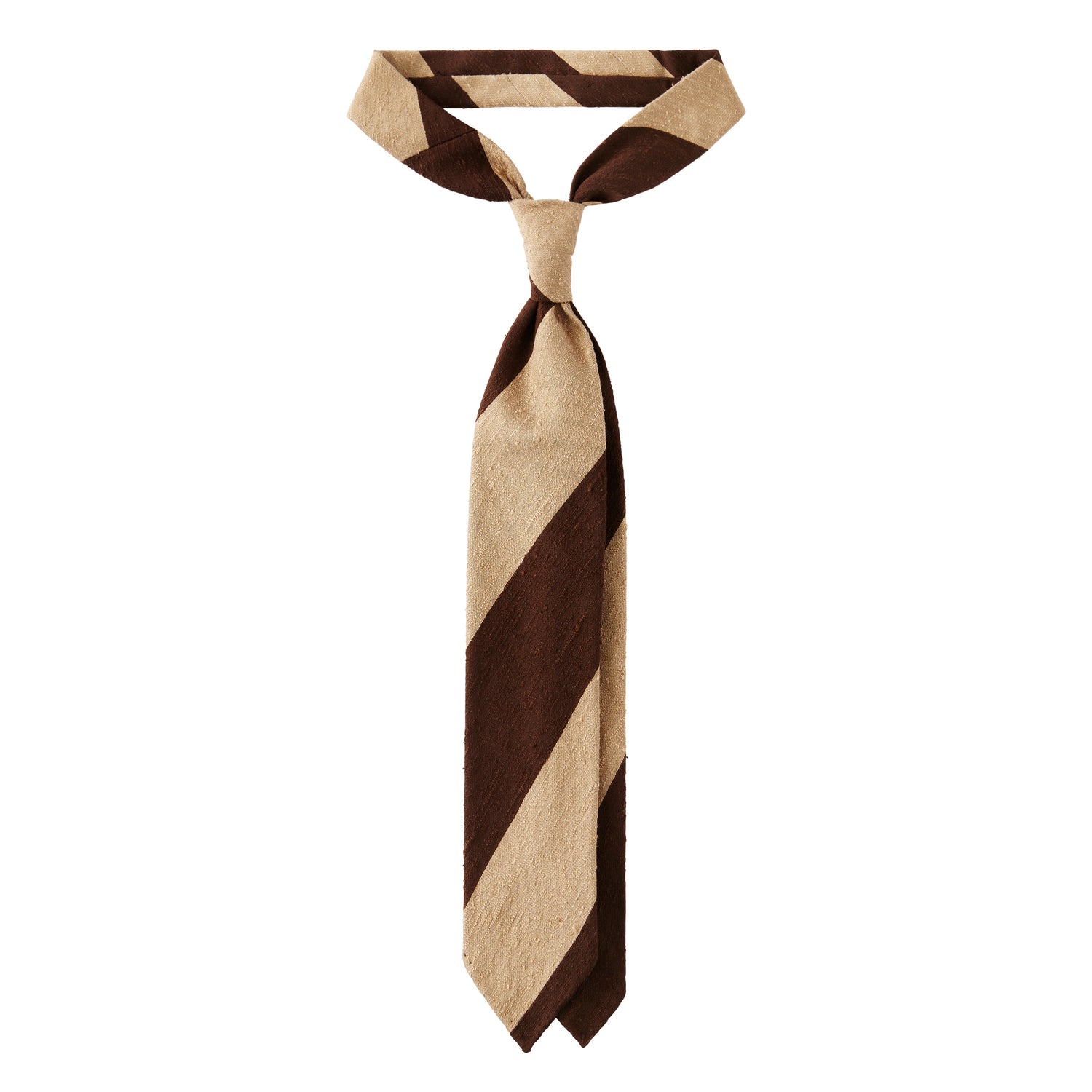 Viola Milano Block Stripe Handrolled Woven Shantung Tie / Brown/Sand