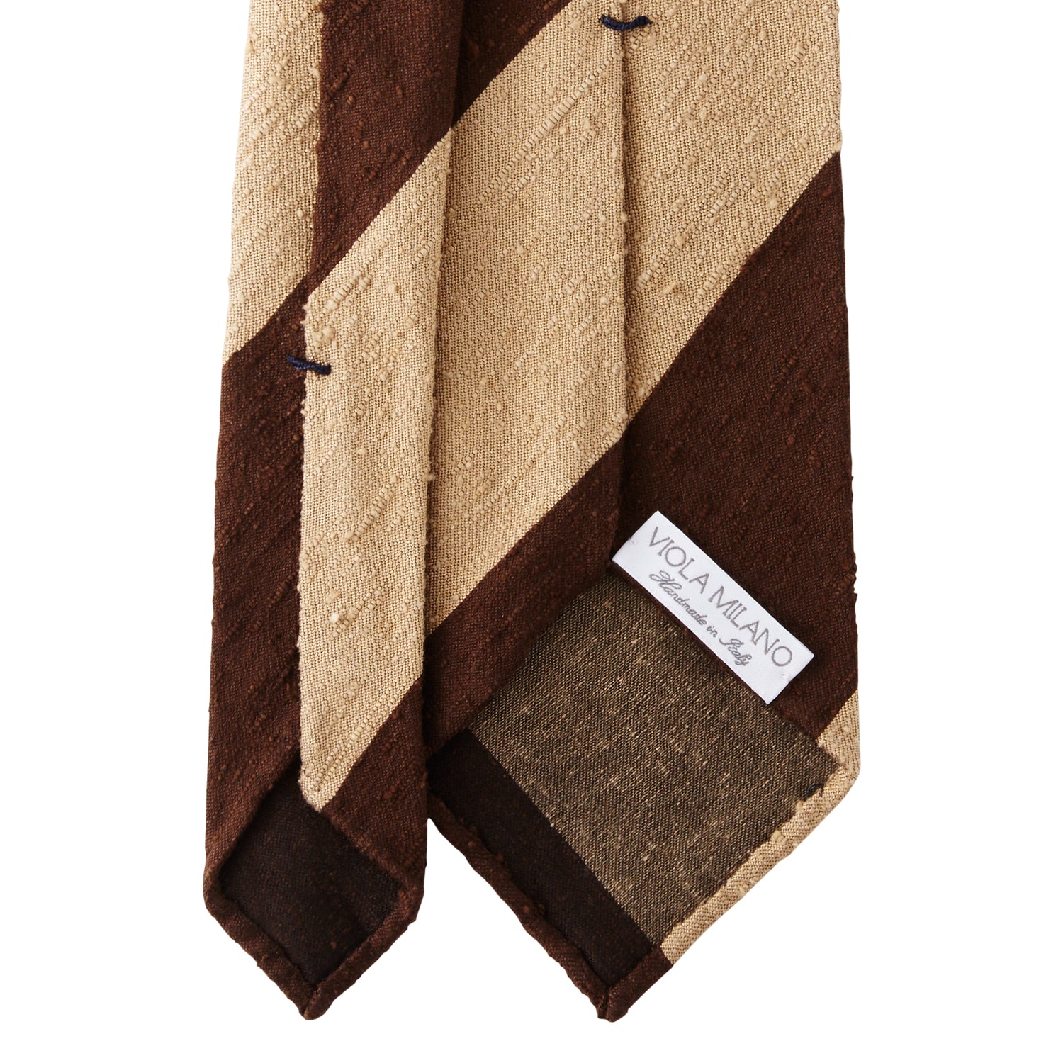 Viola Milano Block Stripe Handrolled Woven Shantung Tie / Brown/Sand