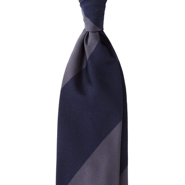 Viola Milano Block Stripe Handrolled Woven Silk Jacquard Tie / Navy/Sea