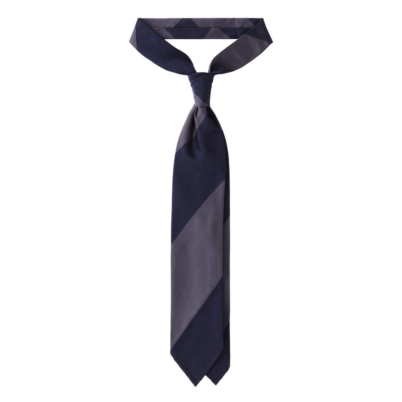 Viola Milano Block Stripe Handrolled Woven Silk Jacquard Tie / Navy/Sea