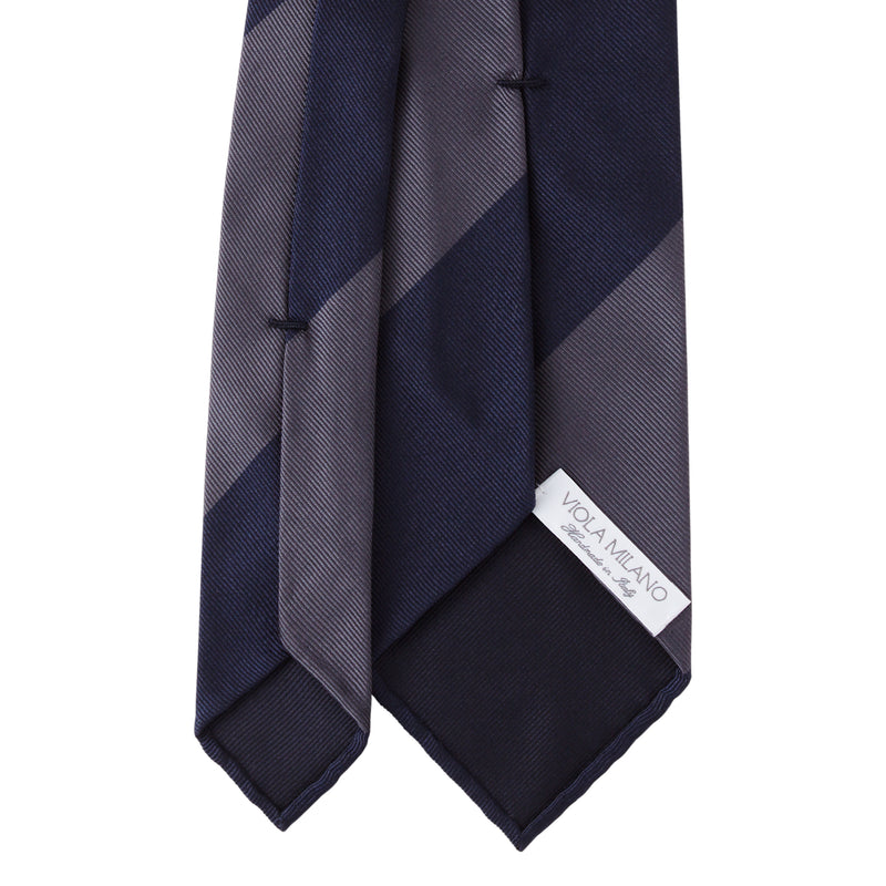 Viola Milano Block Stripe Handrolled Woven Silk Jacquard Tie / Navy/Sea