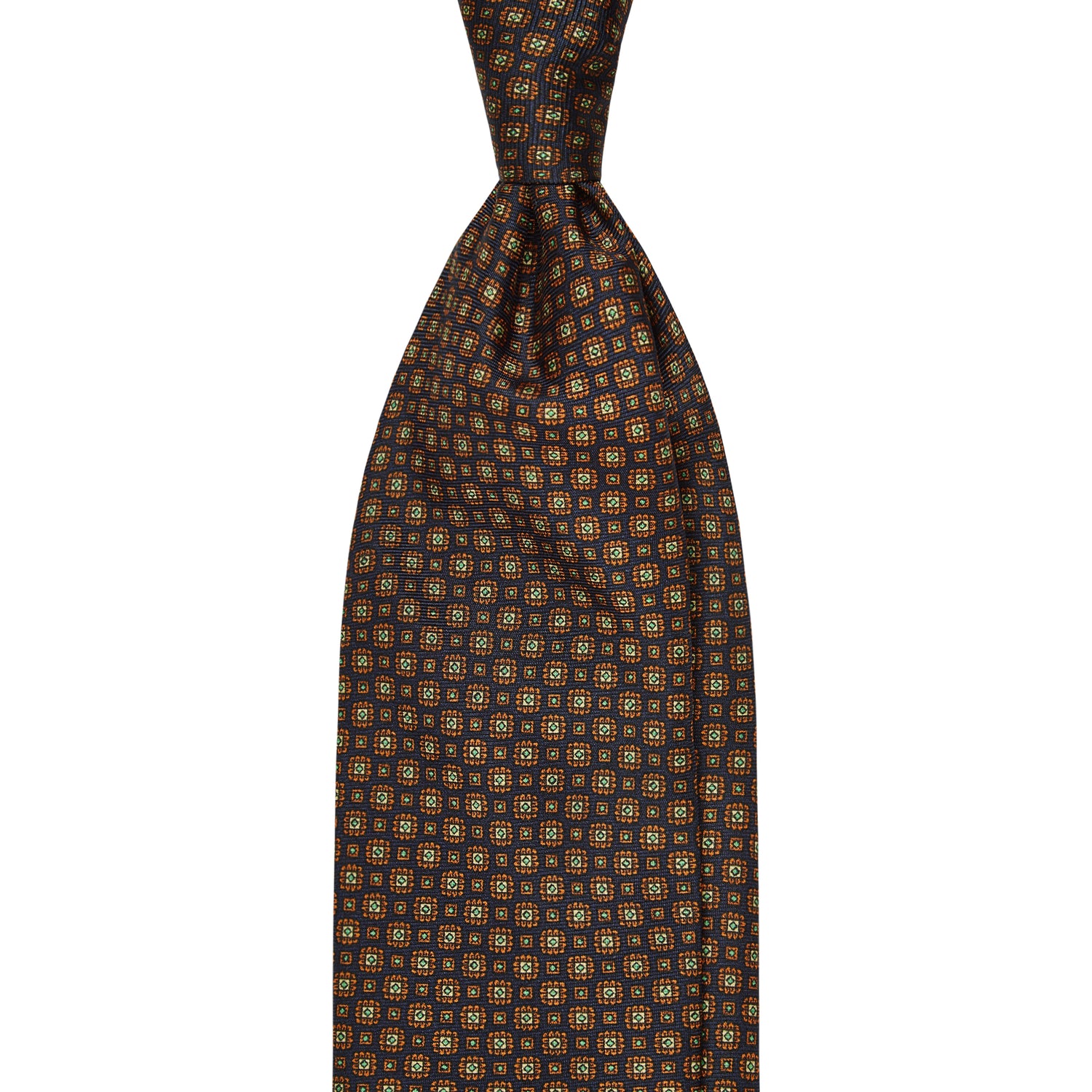 Viola Milano Sicilian Floral Pattern Selftipped Silk Tie / Navy Mix