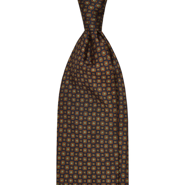 Viola Milano Sicilian Floral Pattern Selftipped Silk Tie / Navy Mix