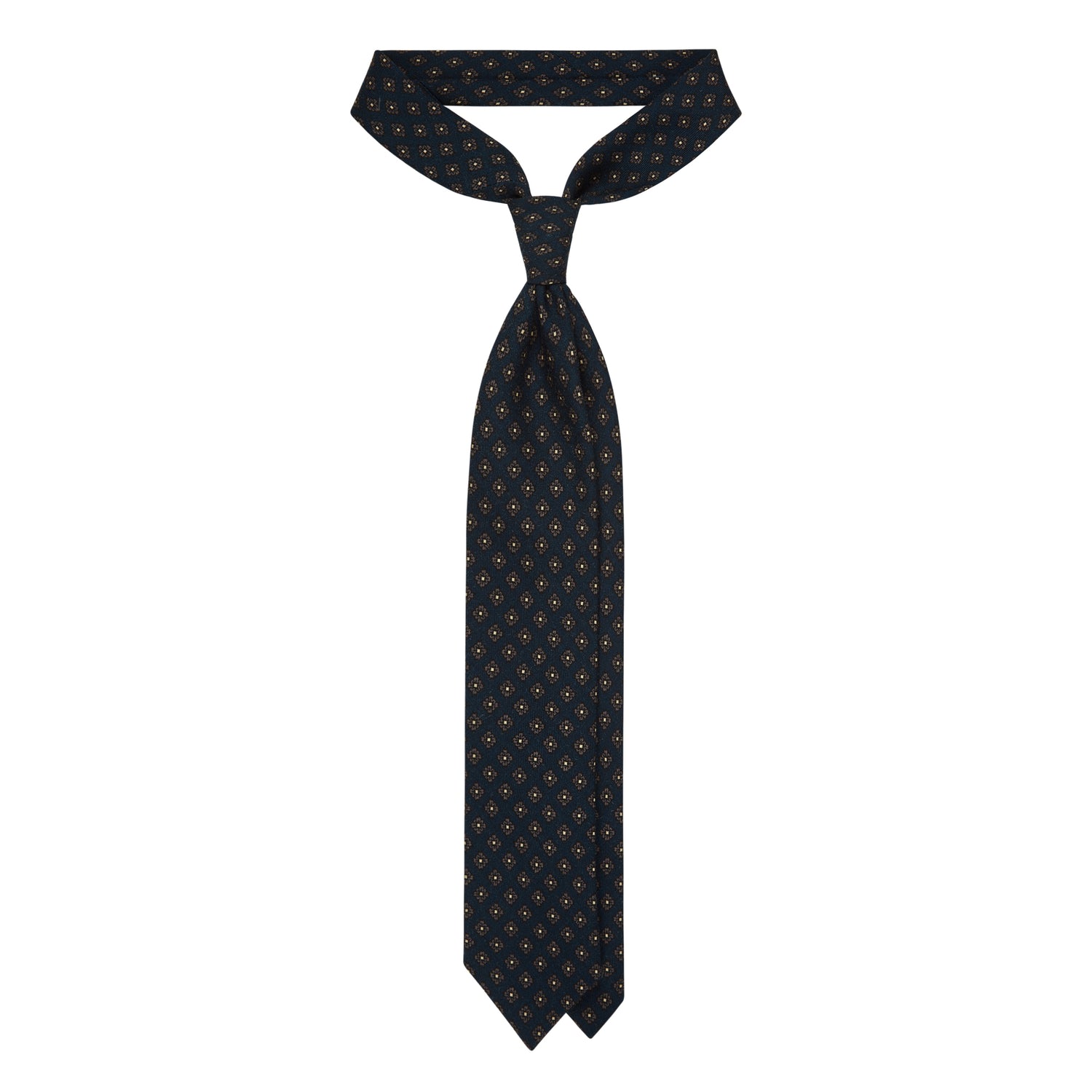 Viola Milano Floral Pattern Printed Italian Wool Tie / Navy/Grey