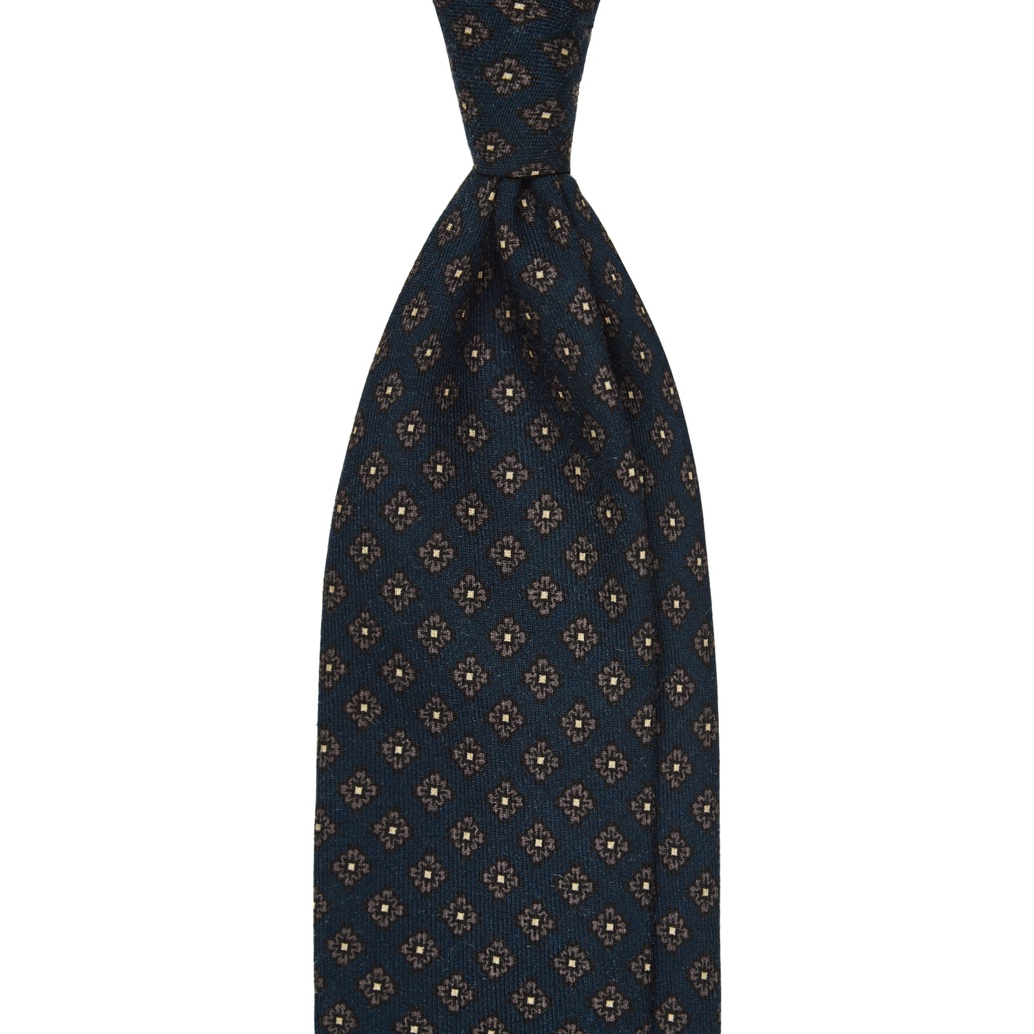 Viola Milano Floral Pattern Printed Italian Wool Tie / Navy/Grey