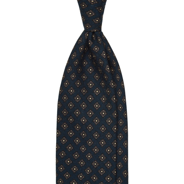 Viola Milano Floral Pattern Printed Italian Wool Tie / Navy/Grey