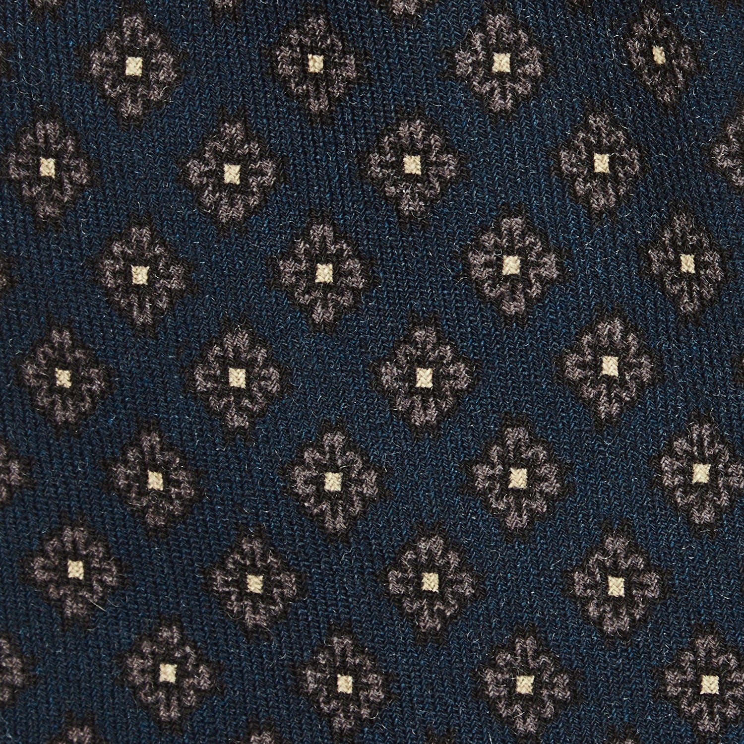 Viola Milano Floral Pattern Printed Italian Wool Tie / Navy/Grey
