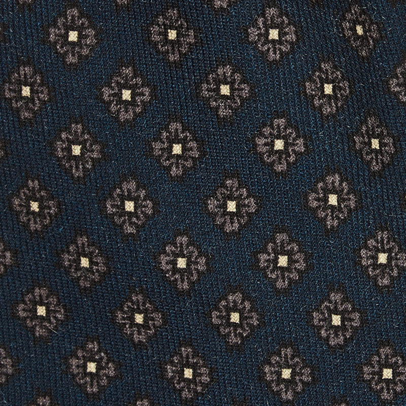 Viola Milano Floral Pattern Printed Italian Wool Tie / Navy/Grey