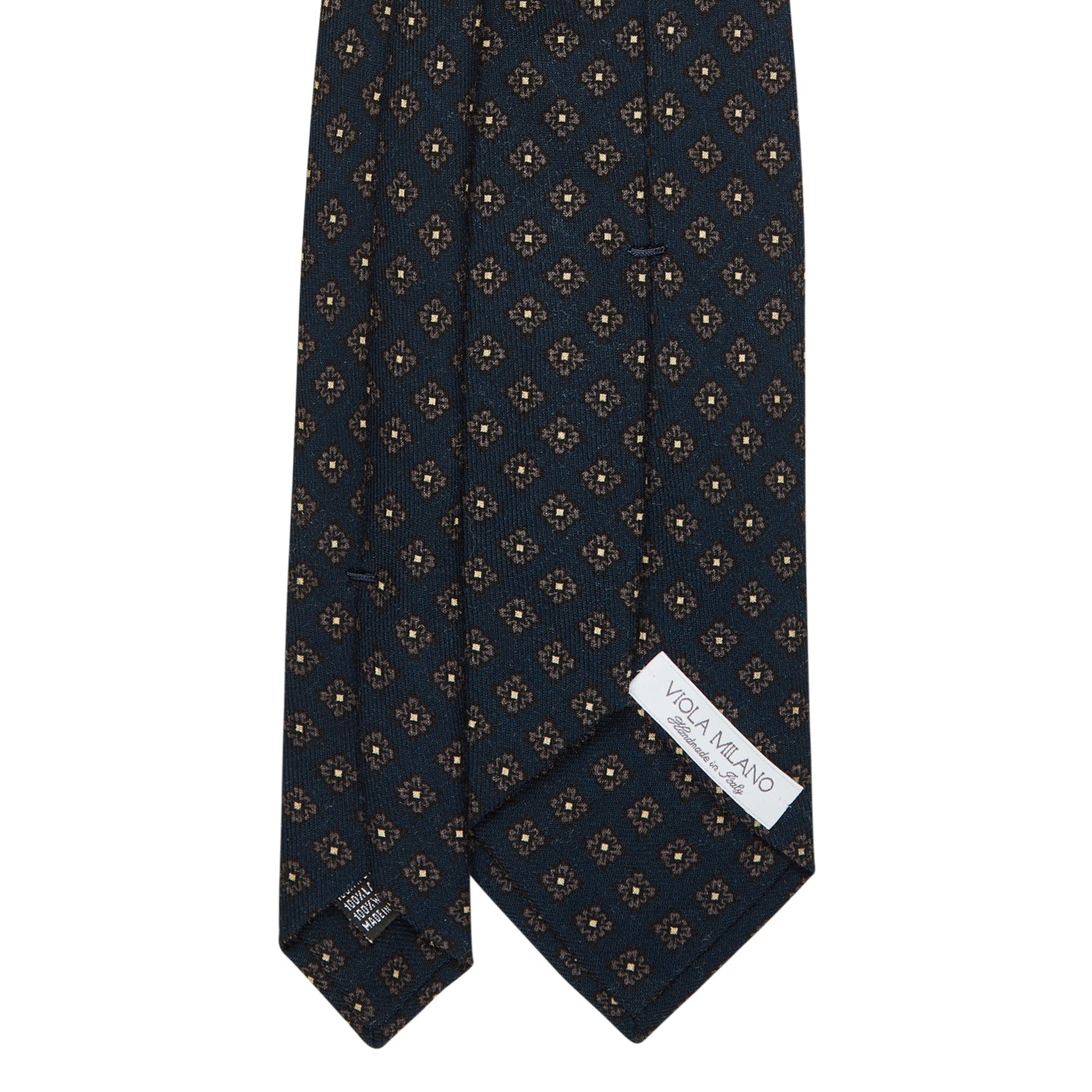 Viola Milano Floral Pattern Printed Italian Wool Tie / Navy/Grey
