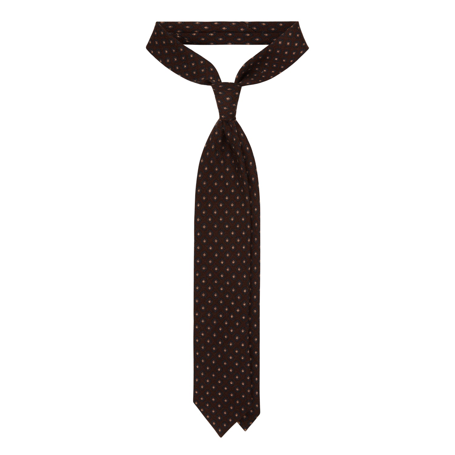 Viola Milano Diamond Floral Printed Italian Wool Tie / Brown