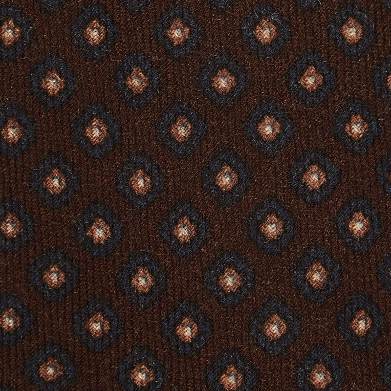 Viola Milano Diamond Floral Printed Italian Wool Tie / Brown