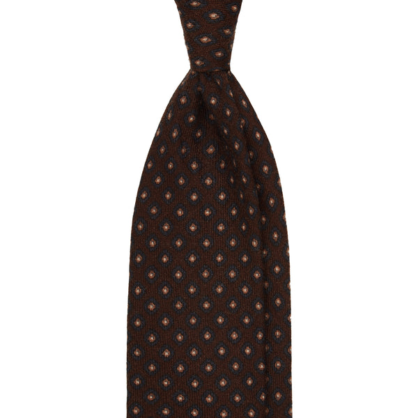 Viola Milano Diamond Floral Printed Italian Wool Tie / Brown