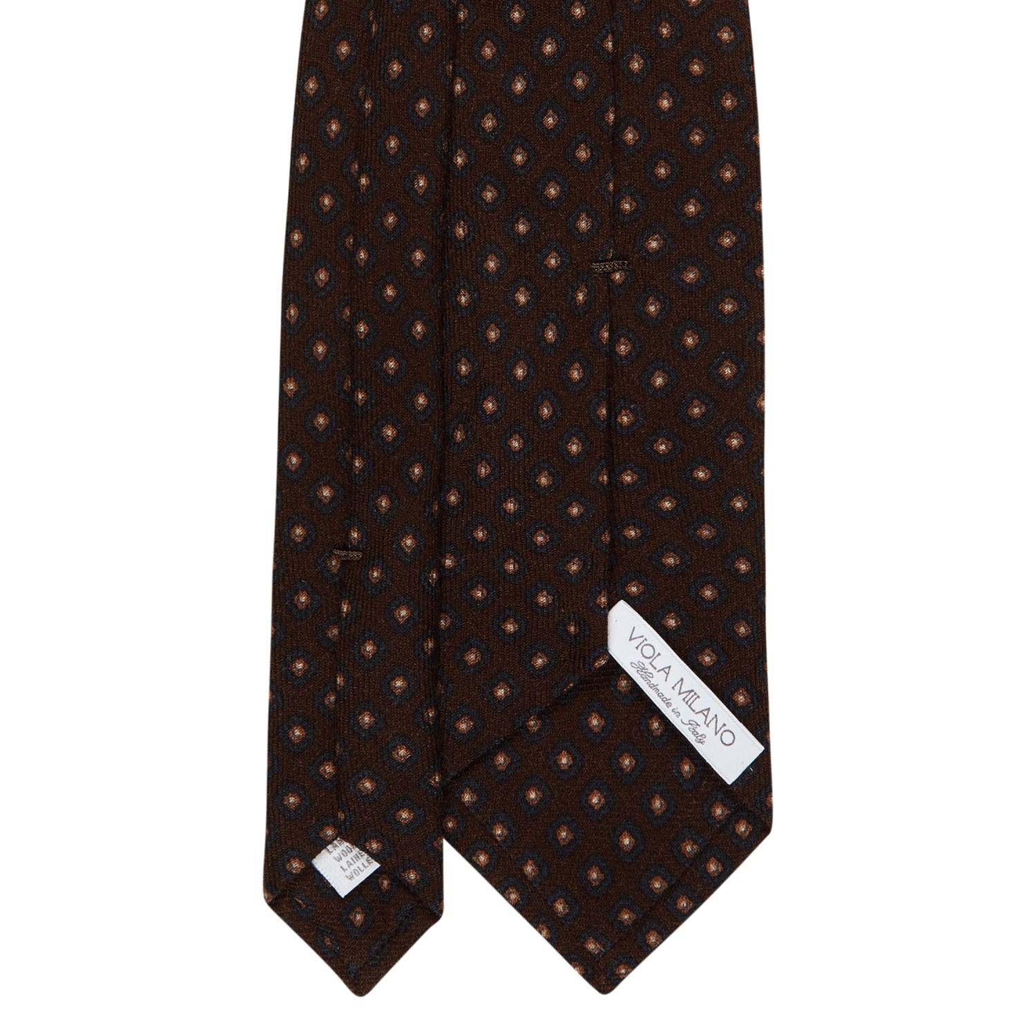 Viola Milano Diamond Floral Printed Italian Wool Tie / Brown