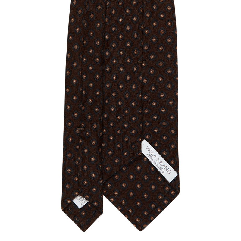 Viola Milano Diamond Floral Printed Italian Wool Tie / Brown