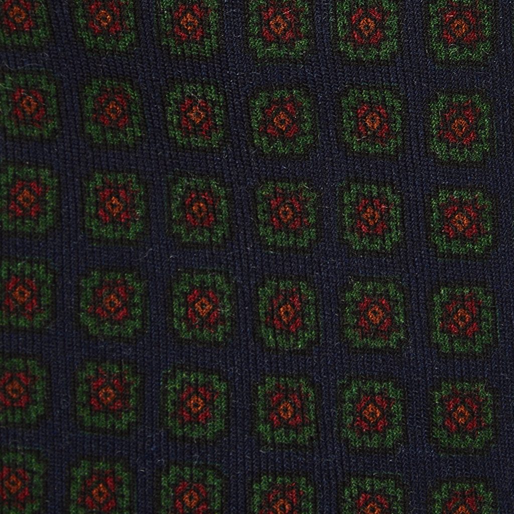 Viola Milano Milanese Floral Printed Italian Wool Tie / Navy/Verde