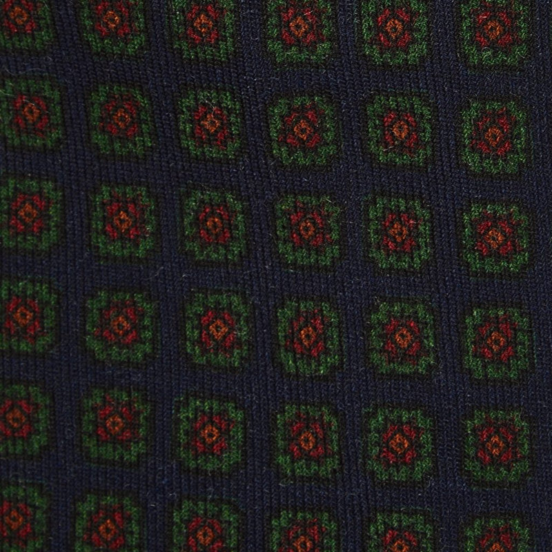 Viola Milano Milanese Floral Printed Italian Wool Tie / Navy/Verde