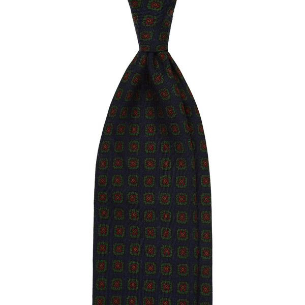 Viola Milano Milanese Floral Printed Italian Wool Tie / Navy/Verde