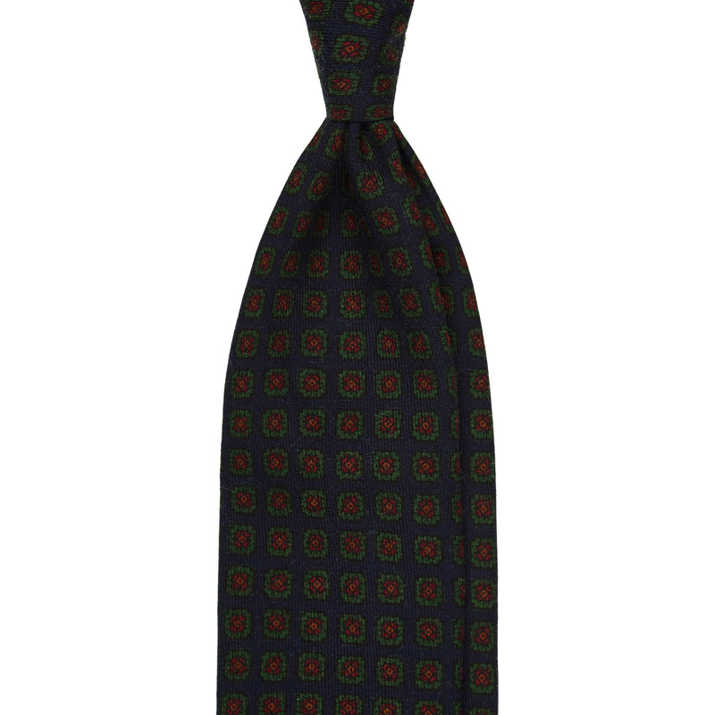 Viola Milano Milanese Floral Printed Italian Wool Tie / Navy/Verde