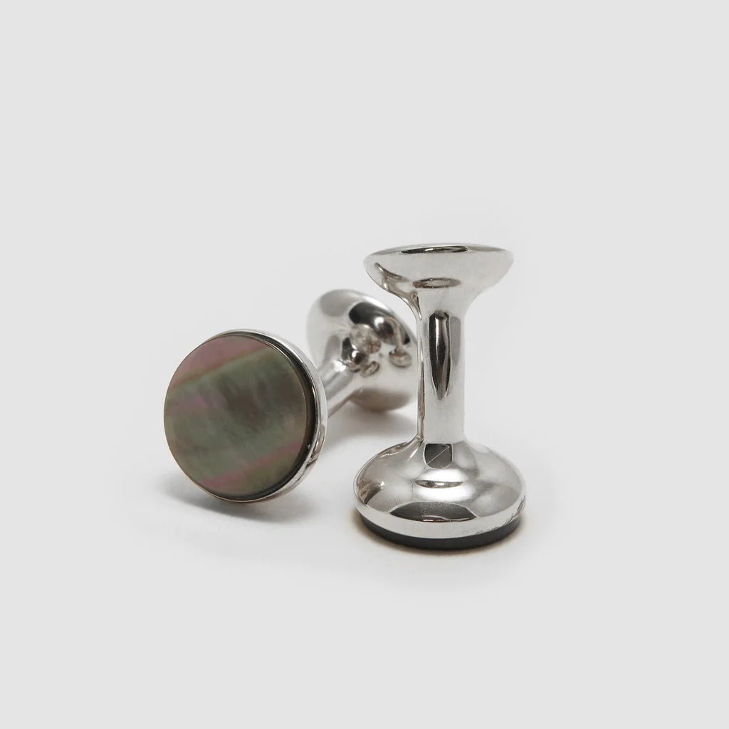 Codis Maya Smokey Mother of Pearl Bow Cufflinks / Rhodium Plating