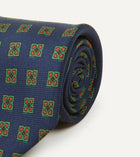 Drake's Diamond Medallion Print Madder Twill Silk Tie / Navy & Green