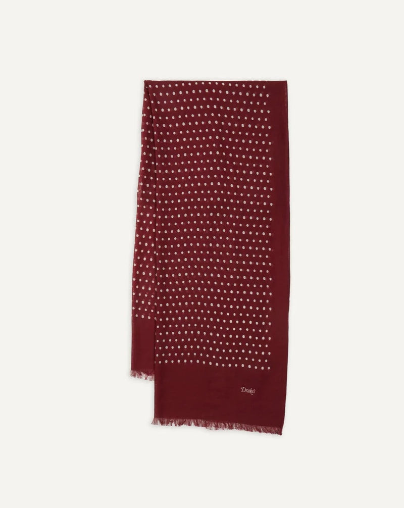 Drake's Polka Dot Print Wool Scarf / Red