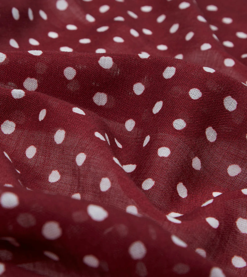 Drake's Polka Dot Print Wool Scarf / Red