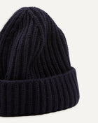 Drake's Cashmere Ribbed Knit Beanie / Navy