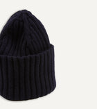 Drake's Lambswool Ribbed Knit Beanie / Navy