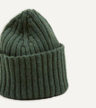 Drake's Lambswool Ribbed Knit Beanie / Green