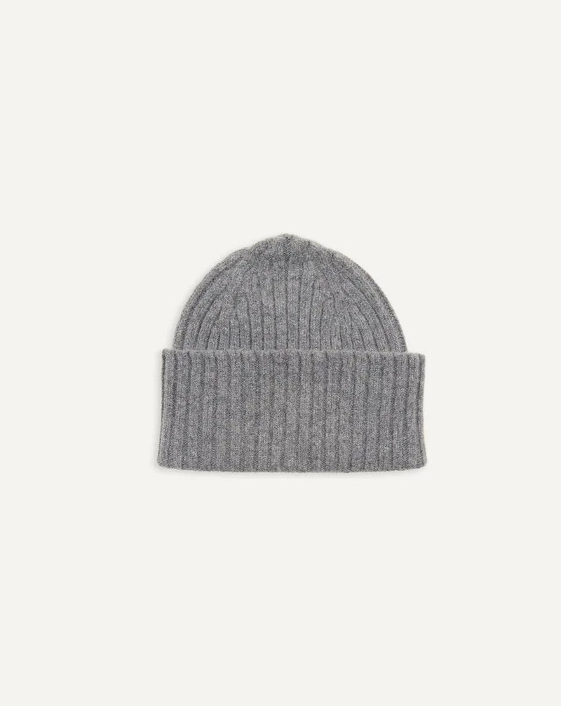 Drake's Lambswool Ribbed Knit Beanie / Grey