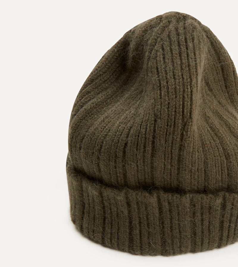 Drake's Lambswool & Angora Beanie / Khaki Green