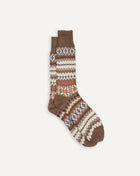 Drake's Fair Isle Wool Cotton Socks / Brown