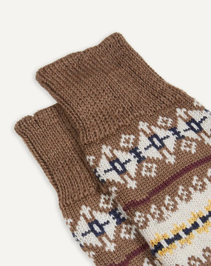 Drake's Fair Isle Wool Cotton Socks / Brown