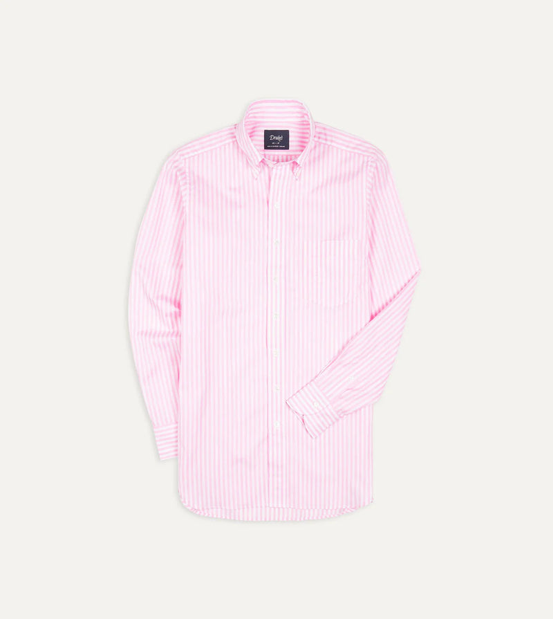 Drake's Bengal Stripe Poplin Button-Down Shirt / Pink