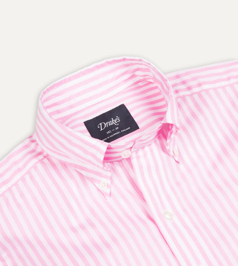 Drake's Bengal Stripe Poplin Button-Down Shirt / Pink