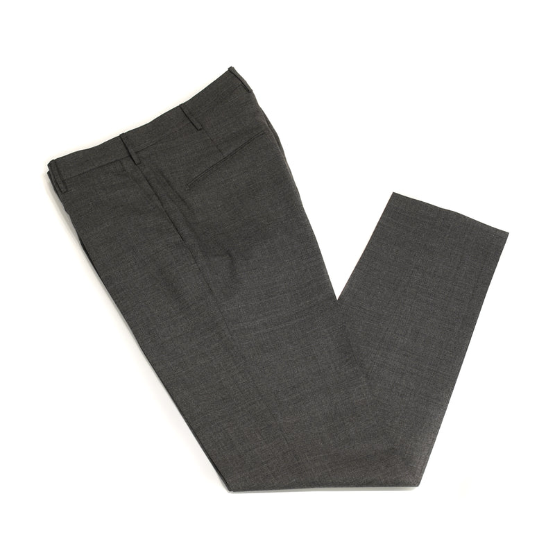 Berwich Petrizio trousers made of Vitale Barberis Canonico fresco wool. Fresco wool is ideal for summer use. It's airy and does not crease. This quality has a natural stretch, which means that the elastic feel comes of the weave of the fabric.   Vitale Barberis Canonico 100% Wool  Button closure with zippered fly Slanted front pockets and two back pockets Concealed change pocket in waistband, above right back pocket Model: Patrizio Article: VB6954   Col. Smoke / Gray Made in Martina Franca, Italy