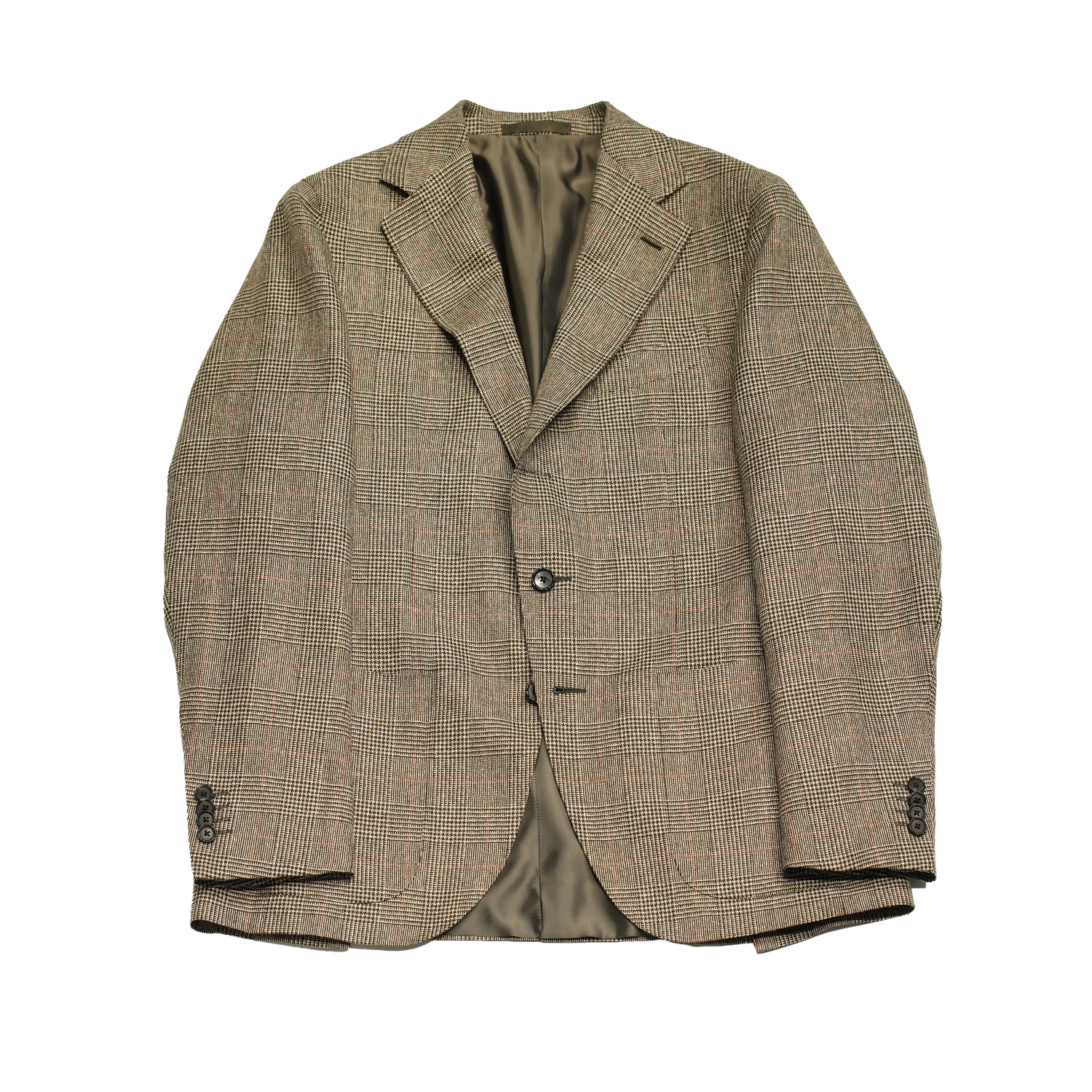Caruso Aida jacket. Light brown glencheck pattern highlighted with delicate red over check. Wool,silk linen  Caruso represents the highest tailoring traditions Italy. handmade  full canvas structure inside. * Wool/SIlk/Linen mix summer jacket * Fully lined * Unconstructed shoulder * 3 roll 2 buttoning   * Side vents * Notch lapel * Patch pockets * Composition:  48% wool, 24% silk, 28% linen * Color: Light brown * Modello: Aida / ASM2JM304F * Article: 504541 * Colore: 0560 * Made in Italy