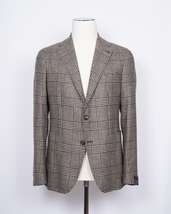 TAGLIATORE Wool, Silk & Cashmere Jacket / Light Brown Glencheck