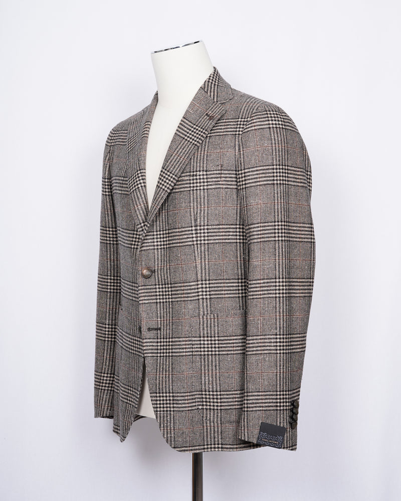 TAGLIATORE Wool, Silk & Cashmere Jacket / Light Brown Glencheck