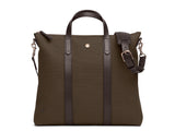 Mismo m/s mate classic tote bag Measurements: L: 37  H: 40  W: 8cm Body: Tight-woven cotton canvas Fabric composition: CO 94% PU 4% PC 2% - 709 gr/rm Trimmings: Dark brown custom developed vegetable tanned full-grain bridle leather Lining: 100% cotton in army colour  Hardware: Solid brass with varnish protection  Zipper: Hand polished YKK Excella Ert. No. MS710118