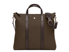 Mismo m/s mate classic tote bag Measurements: L: 37  H: 40  W: 8cm Body: Tight-woven cotton canvas Fabric composition: CO 94% PU 4% PC 2% - 709 gr/rm Trimmings: Dark brown custom developed vegetable tanned full-grain bridle leather Lining: 100% cotton in army colour  Hardware: Solid brass with varnish protection  Zipper: Hand polished YKK Excella Ert. No. MS710118