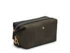 WASHBAG NECESSITY KINGS GREEN Measurements:    L: 26  H: 14  W: 12cm Body: Jacquard woven cotton canvas Fabric composition: PA 12% CO 40% PL 48% - 810 gr/m Trimmings: Black, Vegetable tanned full-grain bridle leather  Lining: White PVC Hardware: Solid brass with varnish protection  Zipper: Hand polished YKK Excella