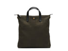 Measurements:  L: 37 x H: 41 x W: 10 cm Fabric composition:PA 12% CO 40% PL 48% - 810 gr/rm Body: Jacquard woven cotton canvas Trimmings:  Black, Vegetable tanned full-grain bridle leather  Lining: 100% cotton in army colour Hardware: Solid brass with varnish protection  Zipper: Hand polished YKK Excella As the first style ever launched in the Contemporary collection, the M/S Shopper has grown to become one of the most iconic styles of the Mismo 
