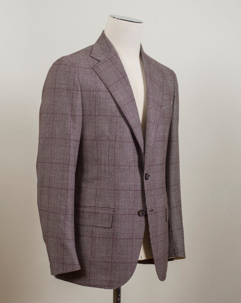 De Petrillo Glencheck Suit / Brown / Burgundy Overcheck