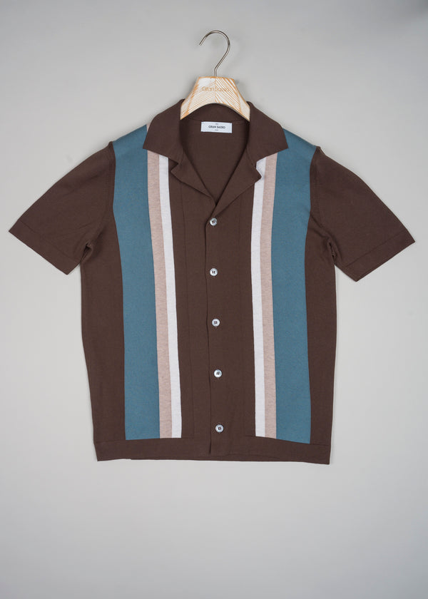 Gran Sasso Bowling Knit Shirt / Brown & Light Blue