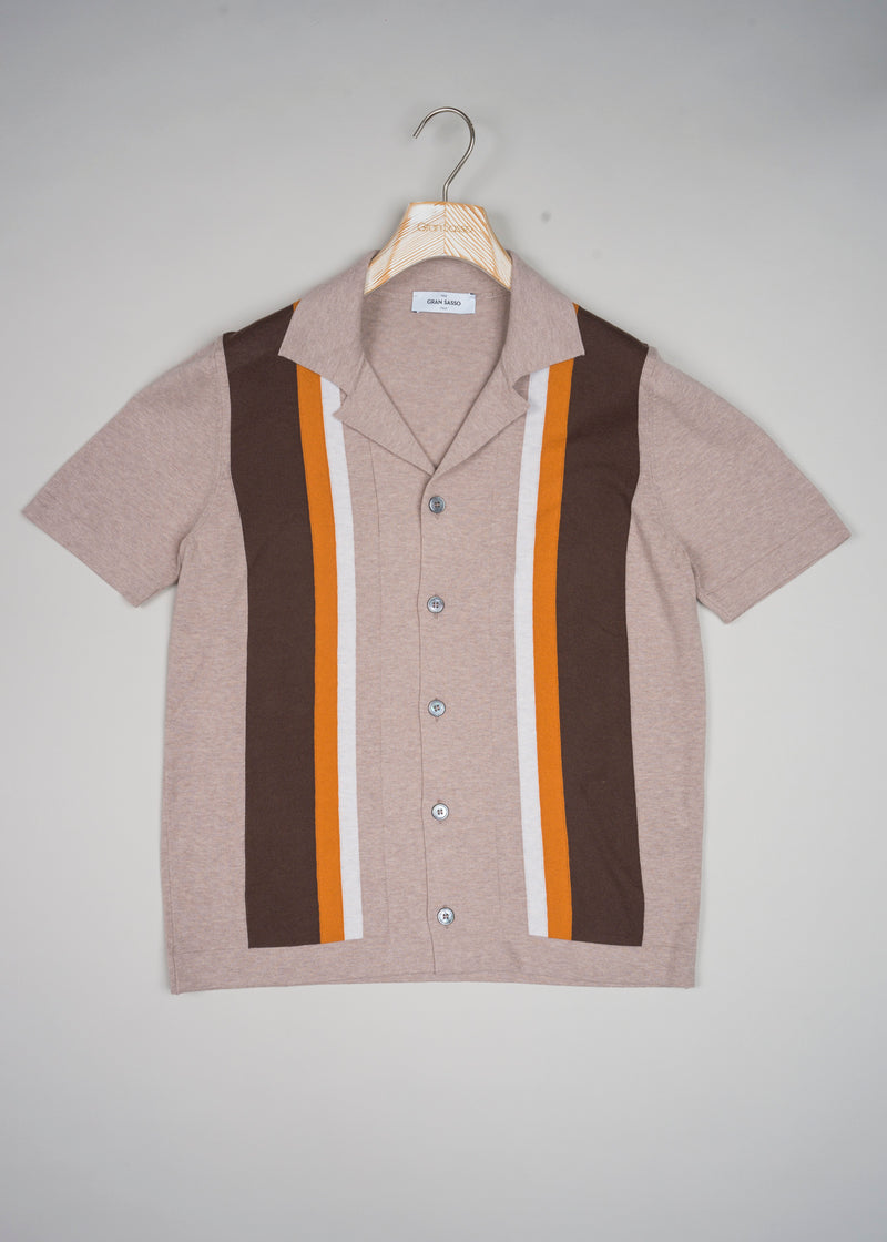 Gran Sasso Bowling Knit Shirt / Beige & Orange