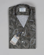 Ghirardelli Camp Collar Palm Print Shirt / Green 70% Cotton 30% Linen Col. 01 / Green Camp Collar